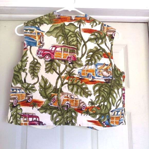 Vintage Tropical Car All Over Print open front vest size S - Picture 2 of 7